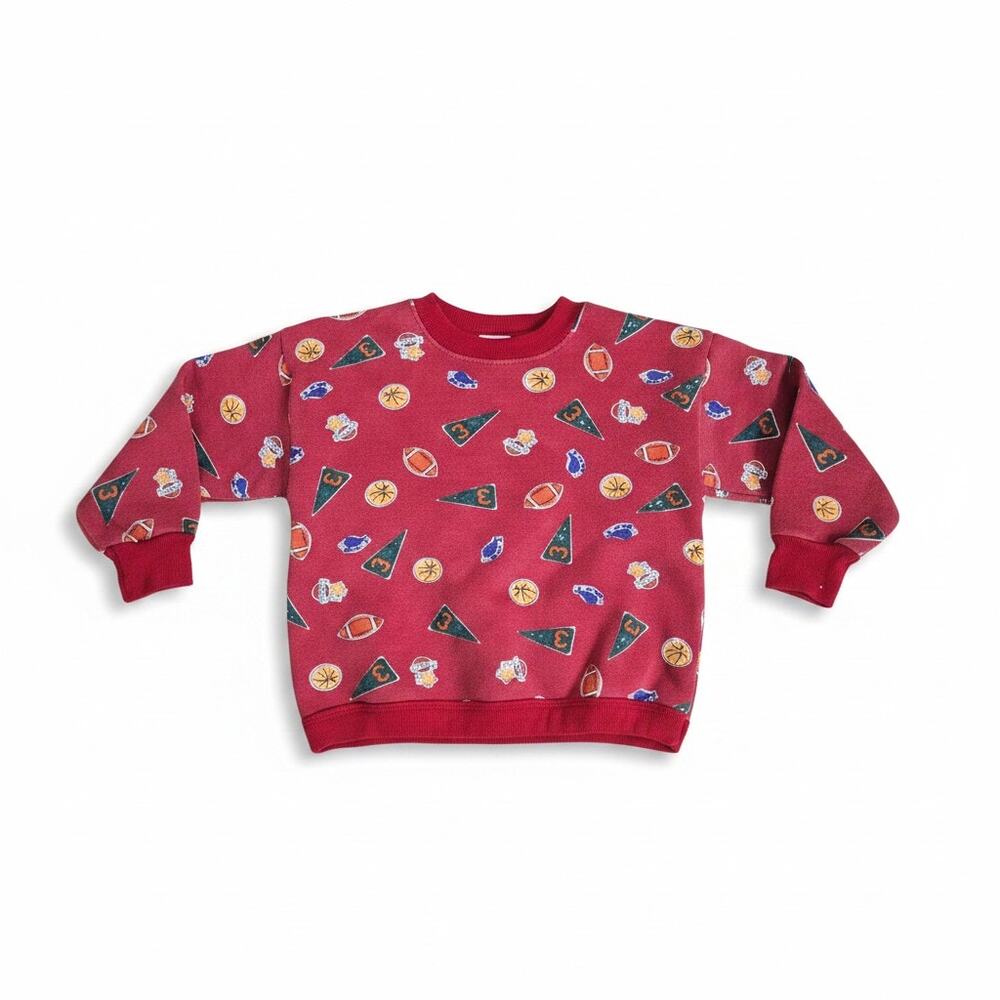 Vintage 90s Hanes Kids 5T Red Sweatshirt Sport Football Casual Top Cute